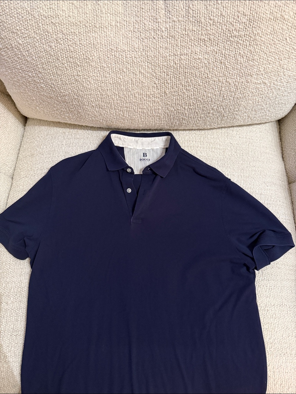 Boglioli Men's Navy Cotton Polo with Contrast Inner Collar
